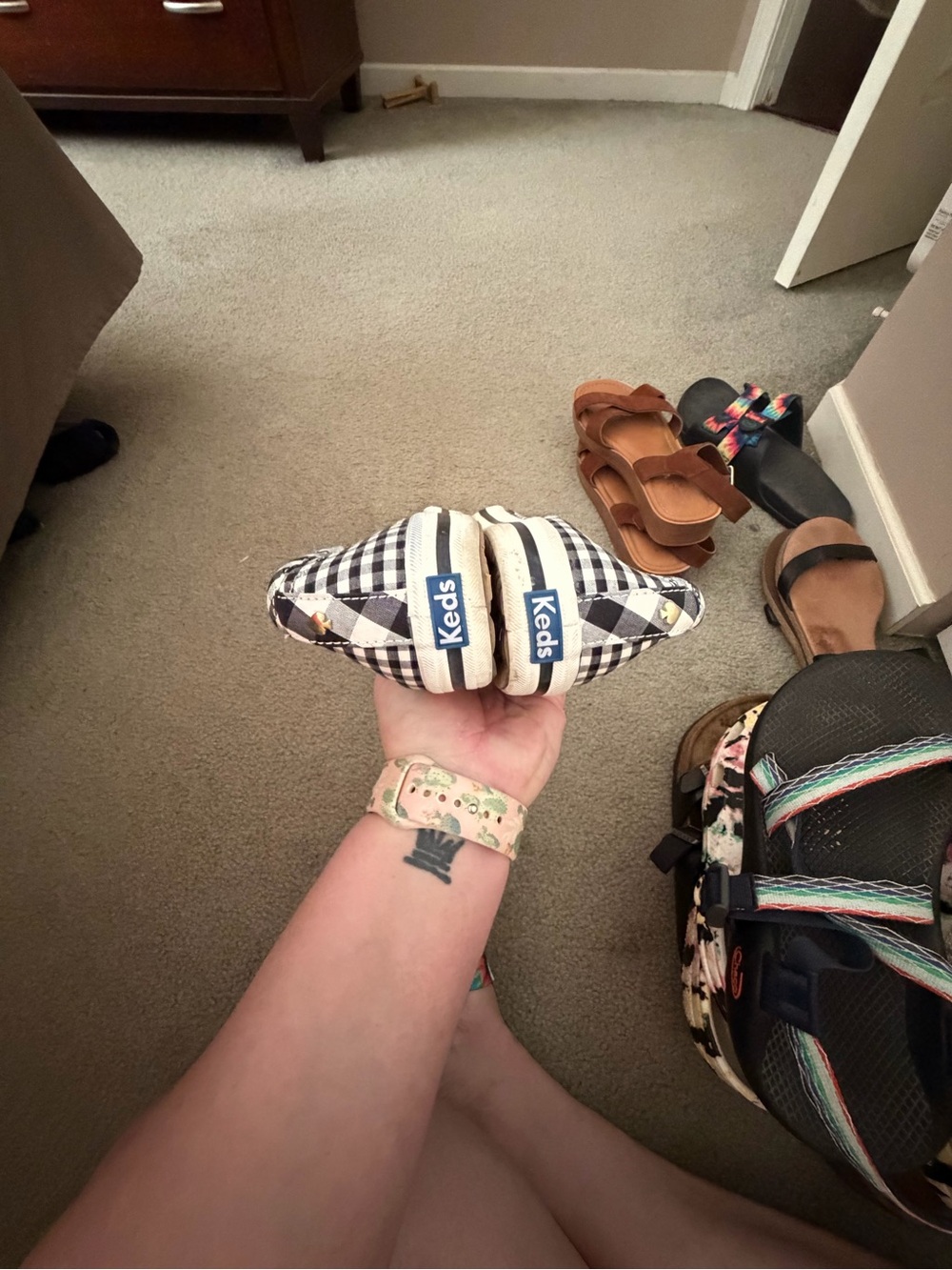 Keds Black and White Gingham Slip-On Sneakers - Picture 5 of 6